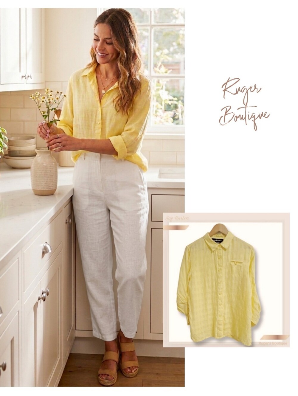 🌿Sag Harbor 100% Soft Yellow Linen Blouse - Size Small, Relaxed Fit.